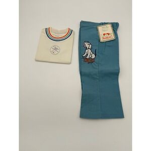 Vintage Carters Health-tex Baby Boys Outfit 18 Months Dog Puppy Blue Cream 70s